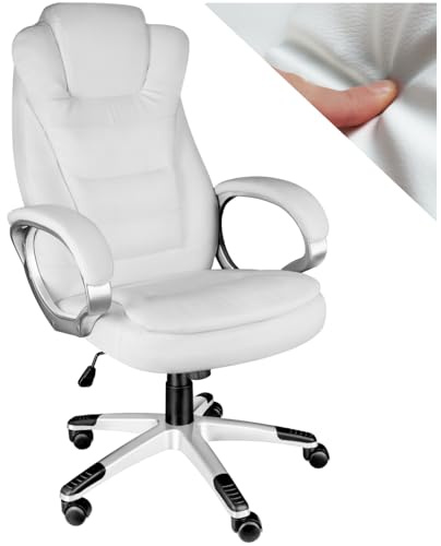 tectake® Poltrona da Ufficio Ergonomica, Sedia Ufficio con Imbottitura Extra Spessa, Poltrona con Poggia-testa Rinforzato, Regolazione Altezza con Molla a Gas, Inclinazione Personalizzabile - bianco