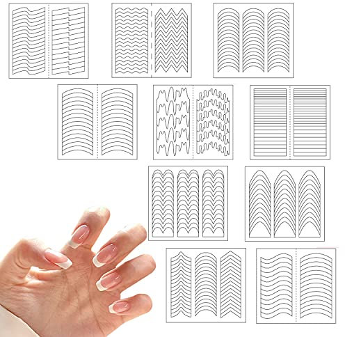 IOPYKKOA French Manucure Lot de 40 feuilles d'autocollants French Tip Guides autocollants pour ongles en gel, French Smile Manucure Décoration DIY Outils de pochoir