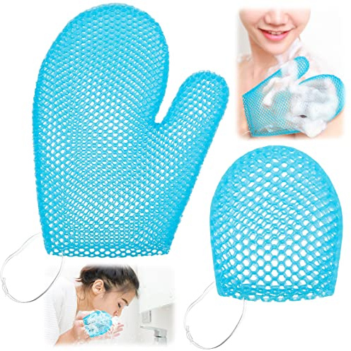 Karenhi 2 Pcs Honeycomb Exfoliating Glove Set Exfoliating Bath Mitt Honeycomb Face and Body Scrubber Shower Mitt for Cleaning Body Shower Face Skin Beauty Spa, Quick Drying(Blue)