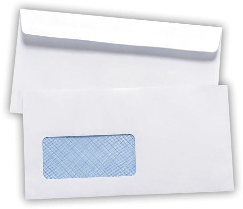 100 Briefumschläge mit Fenster, DIN Lang 225 x 116 mm, Laserbedruckbar, Hitzebeständiges Folienfenster, Geschäftsumschläge, Fensterumschläge mit Abziehstreifen (Weiß)