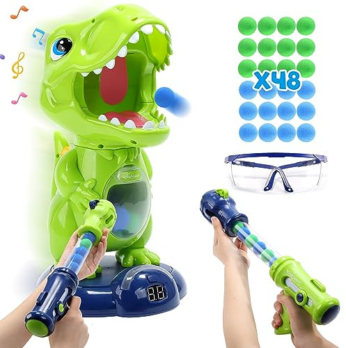 EagleStone Bewegliches Dinosaurier-Schießspielzeug für Kinder, Zielspiel mit 2 Luftpumpenpistolen, Partyspielzeug mit Ergebnisanzeige, LED und Ton, Geschenk für Jungen und Mädchen