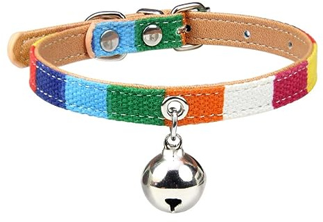 LJFEA Collier Arc-en-Ciel : Collier réglable avec Clochette en Chanvre Naturel, sûr et Durable pour Les Chats et Les Petits Chiens. (avec Clochette, Taille M 35cm)
