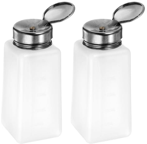 HARFINGTON 2pcs Solvent Alcohol Dispensers 250ml(8.5oz) Push Down Liquid Dispenser Pump Bottle with Sealing Stainless Steel Lid for Acetone Cleanser Polish Remover, White