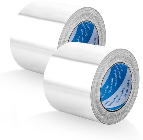 SHUESS Lot de 2 rubans d'étanchéité en aluminium - 100 mm x 50 m - Pour réparation - Résistant à la chaleur et autocollant - En aluminium - Argenté