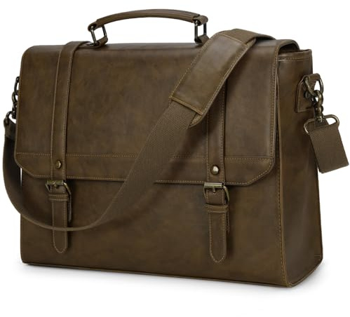 IGOLUMON Bolso Hombre Bandolera Impermeable Cuero PU Maletin Portatil 15,6 Pulgadas Vintage Mensajero Maletín Ordenador Trabajo Ejecutivo Hombre