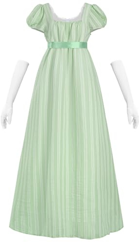 CR ROLECOS Regency Robe de bal victorienne Jane Austen pour femme - Robe longue vintage victorienne Regency Era - Robe de bal avec gants - Taille empire, vert, L