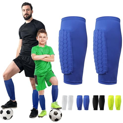 LUKIUP Espinilleras de fútbol para hombre, XS/S/M/L para niños, adultos, fútbol, almohadillas transpirables y no deslizantes, adecuadas para adultos y niños (azul)