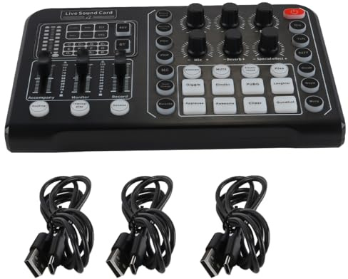 Enwye Professional Audio Mixer DJ Mixer Live Sound Card Voice Changer 48V Phantom Power Stereo Interface for Streaming Podcasting Gaming