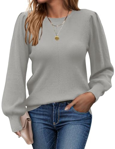 Zeagoo Jumpers for Women UK Crew Neck Sweaters Ladies Long Sleeve Knitted Pullovers Stretch Shirts Sweatshirts Puff Sleeves Tops Autumn Winter