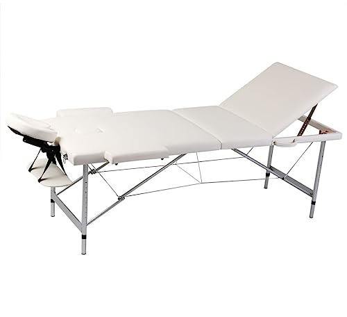 Emmtore Mesa Camilla de Masaje Plegable de 3 cuerpos, Aluminio Blanco