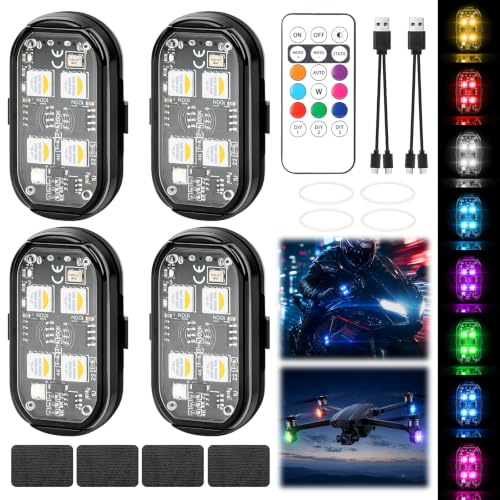 Mineup 4 Pezzi Strobe Drone Light Flash, 8 Colori Drone LED Luci Notturne Di Segnalazione Di Allarme, Luce Stroboscopica Del Dron, Ricarica USB Luci Flash, Luce Lampeggiante a LED Per Droni Moto