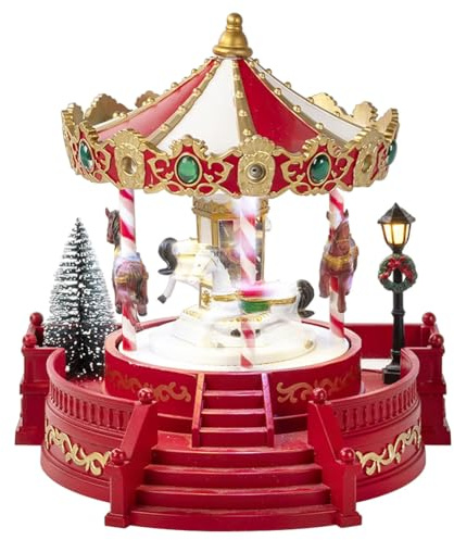 BAKAJI Giostrina di Natale, Giostra Natalizia con Cavalli, Decorazione Addobbo Natalizio Versatile per Casa, Ufficio, Negozio, Vetrine, Esposizione, Villaggio di Babbo Natale con Musica e Luci