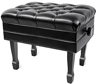 SnamicE pianopall deluxe solbänk med musikförvaring höjd justerbart tangentbord mjukt PU-läder vadderat säte 61 x 43 48 cm zwart, Zwart-One Size