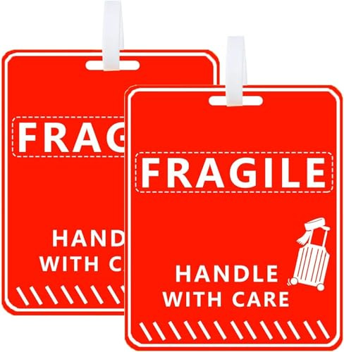Silicone Fragile Luggage Tags 5 x 4 Inch Luggage Tags Travel Bag Tag - Handle with Care Tag for Suitcases Luggage or Bags Women Men 2Pcs Fragile Tags (red)