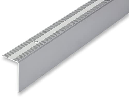 (18,70EUR/m) 30 x 52 x 1180 mm Treppenwinkel silberfarben gebohrt inkl. Montageset Treppenkantenprofil Treppenkante