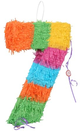 Fax Potato Number 7 Pop-Out Piñata Fillable Colorful Rainbow Pinata Lightweight Cardboard Party Decoration Pack Game Set for Birthdays, Anniversary