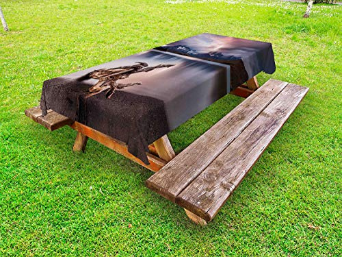 ABAKUHAUS Driftwood Tovaglia da Esterno, Riflessioni alla Montagna, Tovaglia da Picnic Lavabile Decorativa, 145 cm x 305 cm, Sequoia
