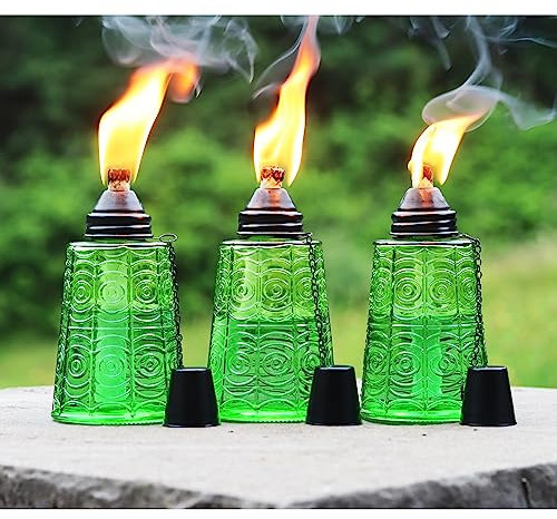 Seraphic Lot de 3 torches de table à la citronnelle pour terrasse extérieure, 473,6 g, bougies décoratives à la citronnelle pour terrasse, jardin, fêtes, vert