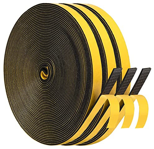 Draught Excluder Tape, Weather Stripping 6mm(W) x1.5mm(T) Foam Strip Seal Self Adhesive for Door Window Against Cold Draught/Anti-Collision/Soundproof/Waterproof/Dustproof, 3 Rolls Total 15M, Black