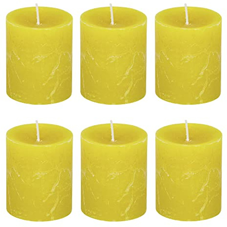 Stumpljus Rustic set om 6 – blockljus, ljus, ljus, adventskrans, advent – inget sot – brinntid: 30 timmar. - många färger – 7 x 8 cm (gul)