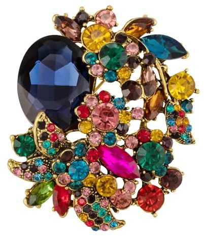 SELOVO Rhinestone Glitter Flower Brooch Pin Jewelry Scarf Accessory Vintage Gold Tone (Multicolor)
