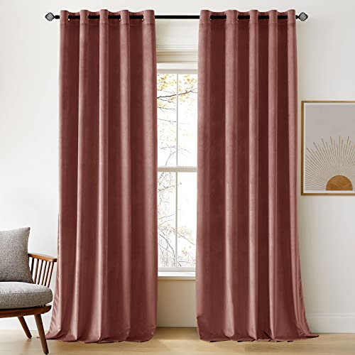 Woaboy Velvet Curtains 90 Drop Dusty Rose Pink Curtain for Living Room Thermal Blackout for Girls Bedroom Luxury Eyelet Drapes Window Treatment Insulated Soundproof & Room Darkening W66 x L90 2 Panels