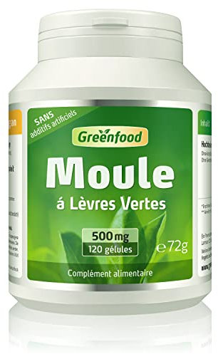 Greenfood Moule à lèvres verte, 500 mg, extrait à dose élevée, 120 gélules - SANS additifs artificiels. Sans génie génétique.