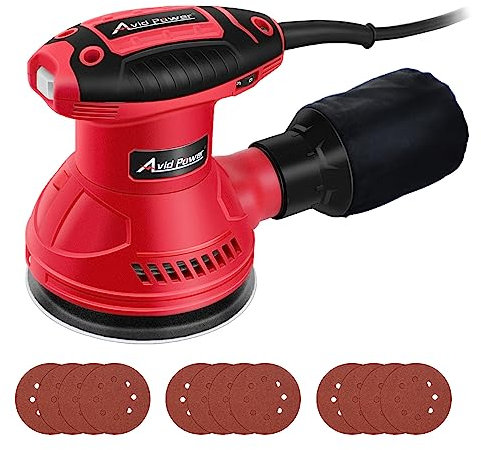 AVID POWER Lijadora orbital de 3.0 amperios, 5 pulgadas, lijadora de órbita aleatoria, 6 velocidades variables, herramienta de lijadora de madera eléctrica para carpintería, 7000-14000 RPM, 12 papeles