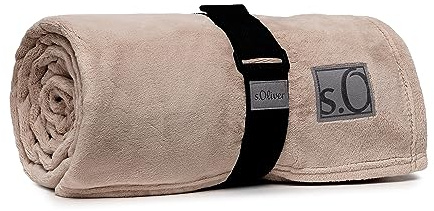s.Oliver Kuschelsoft Decke 150x200 cm - flauschig, warm & waschbar, Kuscheldecke Sand Uni