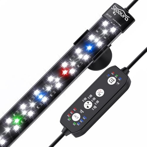 SEAOURA - Iluminación LED de acuario con ciclo 24/7, luz de acuario con temporizador, encendido/apagado automático, espectro completo + 7 colores individuales, 10 niveles de brillo (28 cm)