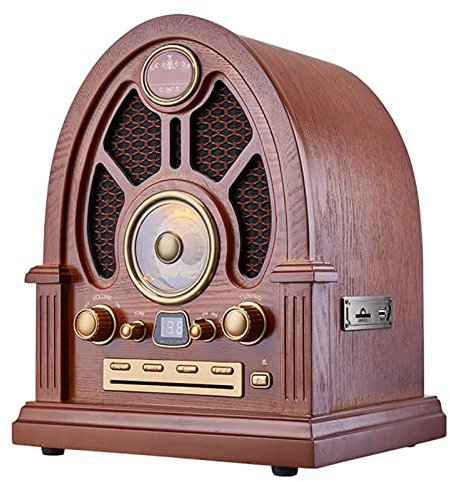 Reproductor de CD con Radio portátil, Caja de Altavoz Retro de Madera con Bluetooth, Radio FM/Am Retro con Sistema estéreo + AUX, Compatible con reproducción de Tarjetas Bluetooth/USB/SD/MMC, para A