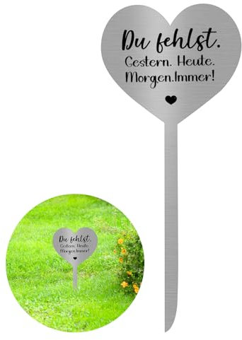 TNSLAND Herz Grabstecker Edelstahl Grabschmuck mit Spruch Du Fehlst. Gestern. Heute. Morgen. Immer! Grabdekoration Wetterfest Grabgestecke Erinnerung Gedenkstätte Grabschmuck Wetterfest Urnengrab 28cm