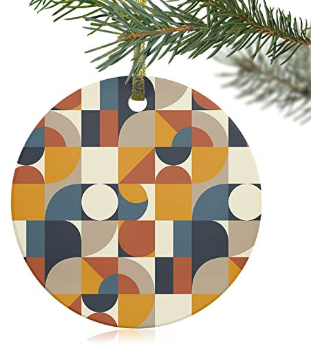 Weihnachtsbaumschmuck Mid Century Braun Beige Blau Abstrakt Retro Geometrisch Modern Rund Runde Keramik Ornament Multicolor Christbaumschmuck Anhänger Premium Weihnachtsschmuck Für Party