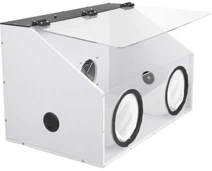 Sandblasting Cabinet, 2-Hole Table Polisher Dust Box with 5500Rpm Fan, Fully Enclosed Sandblasting Box with 3.5Ft Dust Bag & LED Light, for Carving, Drilling, Polishing, for Electric Grinding