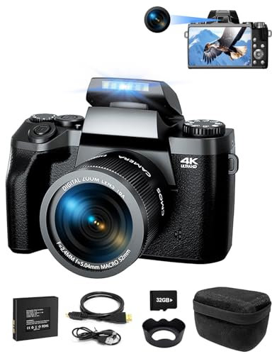Ade Digitalkamera 4K 64MP Kamera Fotokamera mit 4.0 Touchscreen, 16X Digitalzoom Kompaktkamera mit Vordere und hintere Linse für Anfänger Fotografie, WiFi, Kameratasche, Dual-Kamera
