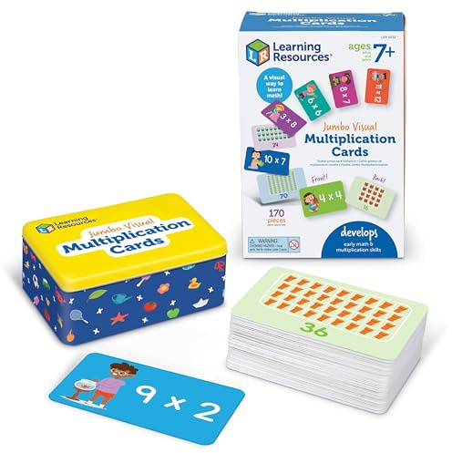 Learning Resources Jumbo Visual Multiplication Cards, Times Tables Flash Cards, Maths Games, Maths Travel Games, Ages 7+