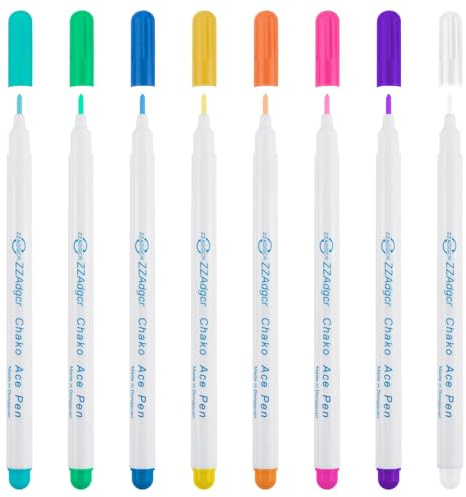 Uoww Water Erasable Fabric Marking Pens, 8 Colours Disappearing Ink Pen, Fabric Markers Sewing Erasable, Water Soluble Pen for Quilting, DIY Cross Stitch, Dressmaking, Sewing Accessories