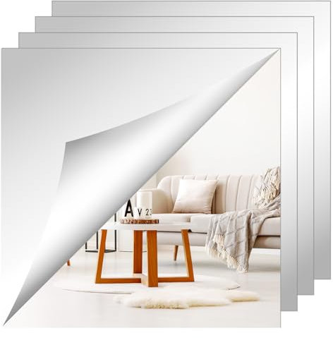 Shoze Glass Mirror Tiles Mirrores Stickers Square Wall Mounted Mirror DIY Full Body Self-adhesive Makeup Decor Sticker Sheets for Bathroom Living Room Kitchen (4, 30 * 30)