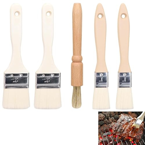 Set di 5 pennelli da pasticceria con setole di cinghiale e manici in legno di faggio, 5 pennelli di alta qualità, manico in legno, setole per uso alimentare, design ergonomico, lavabili in
