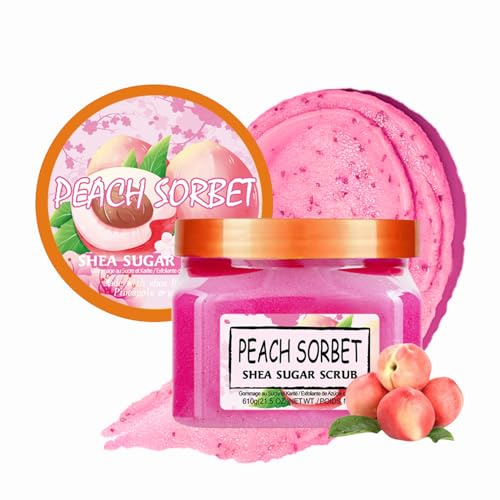 Peach Sugar Scrub Body Exfoliator - Spa Quality Exfoliating Body Scrub - Moisturising Body Scrub Exfoliator for Soft Skin - Deep Cleansing Self Care for Women - Anti Oxidation Body Care, UV Defence
