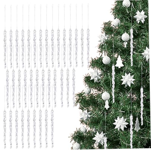 36 Piezas Adornos de carámbano Adornos acrílicos Transparentes con Bucle Colgante Bricolaje Decoraciones navideñas realistas para Invierno, árbol de Navidad, hogar, carámbano de Fiesta para árbol, TR