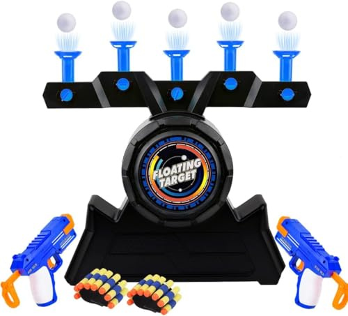 BuntWunder 2pcs Juguete de Pistolas Blanco para niño, Juegos Tiro Flotante, Shooting Game Toy Juego de Disparos, Juego Objetivo Flotante Recargable + 10 Balas + 10 Bola Flotante (Azul)