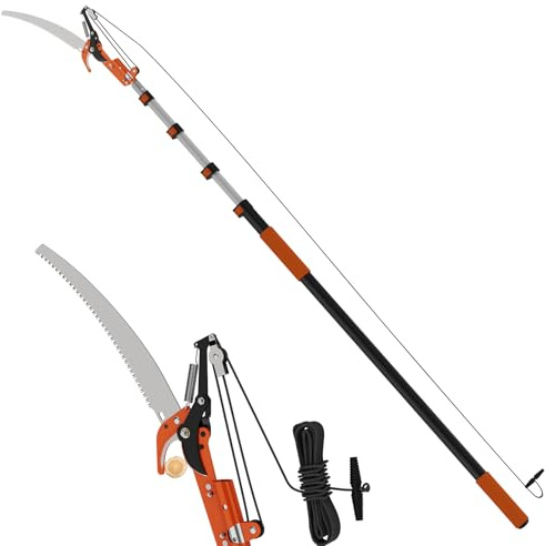 LAANPOLE 36FT Reach Tree Trimmer, Manual Pole Saw with 7-30FT Extension Pole, Tree Pruner Extendable for High Tree Branch Trimming Pruning Cutting