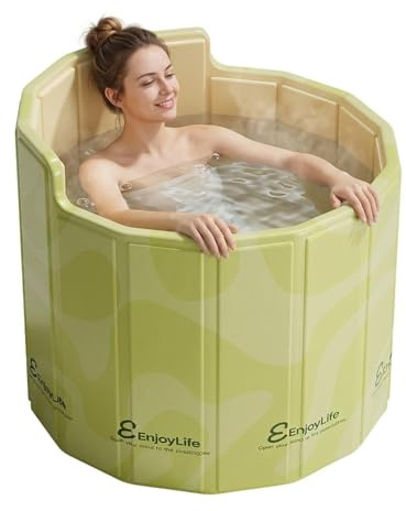 Bañera Plegable para Adultos, 80x70 cm (An x Al) Bañera Portátil con Respaldo Ergonómico en C Cubeta de Hielo para Recuperación Deportiva y Baños Calientes para Duchas Pequeñas Exterior y Spa en Casa