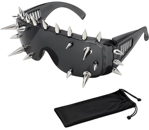 Bubaxuce Gafas de Sol con Decoración de Tachuelas y Púas, con 1 Bolsa Negra, Gafas Y2K, Gafas Steampunk, Accesorios Punk para Conciertos, Estilo Urbano y Fiestas Y2K