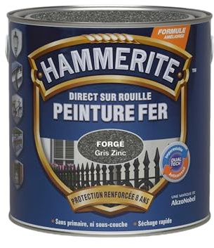 Hammerite Peinture Métal Direct sur Rouille - Anticorrosion, imperméable, direct sans sous-couche - Gris Zinc Forgé 2,5 L