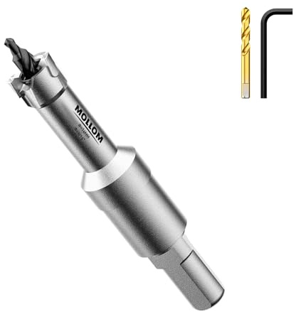 Mollom (14mm | 9/16'') Heavy Duty Carbide Hole Saw with 2 Pilot Drill Bits, Hole Cutter cuts Stainless Steel, mild Steel, Iron, Copper, Brass, Plastic