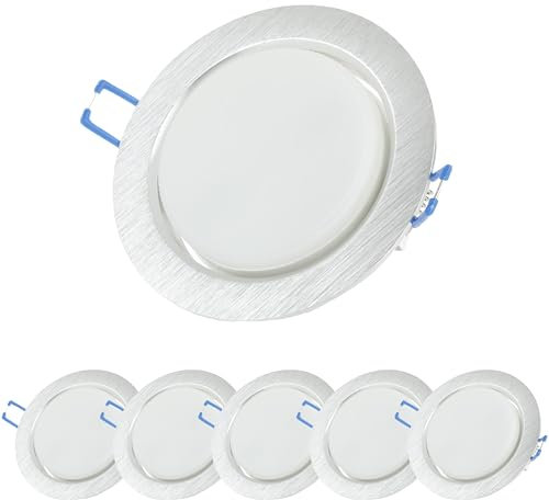 6x LED Einbaustrahler Flach 8,2W GX53 – 750 Lumen, Deckenstrahler 4000K Neutralweiß – 95mm Lochmaß, 108mm Außenmaß – Deckenspots alu-gebürstet – Ultra Slim Deckenleuchte