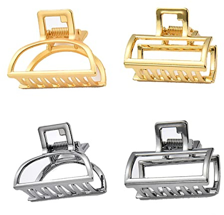 4 Piezas Pinzas para el Pelo Clip de Garra de Pelo de Metálicas Antideslizantes Clips de Garra de Pelo Clips de Garra pelo Pequeña Hebillas de Pelo para el Cabello para Mujeres (Oro/plata)