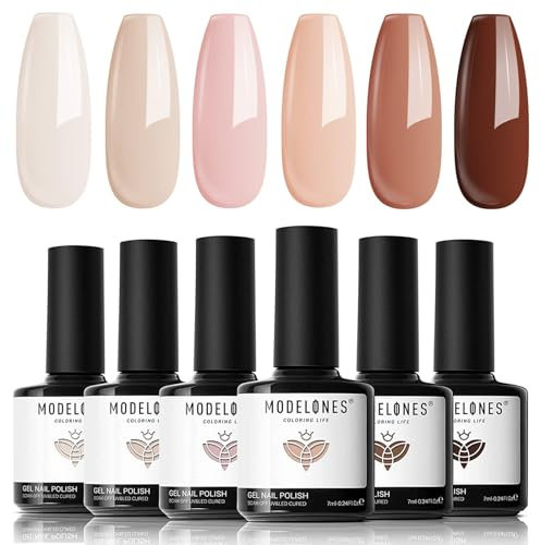 modelones Esmaltes Semipermanentes para Uñas, 6 Color Rosa Nude Pintauñas Semipermanentes, Soak-Off UV LED Esmaltes Semipermanentes Para Uñas Fácil de DIY Kit Uñas Semipermanentes